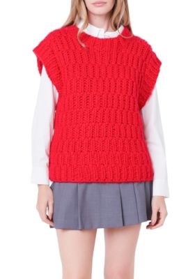 ENGLISH FACTORY Women's Chunky Knit Sweater Vest, Red, Small