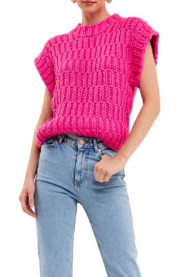 ENGLISH FACTORY Women's Chunky Knit Sweater Vest, Fuchsia, Medium