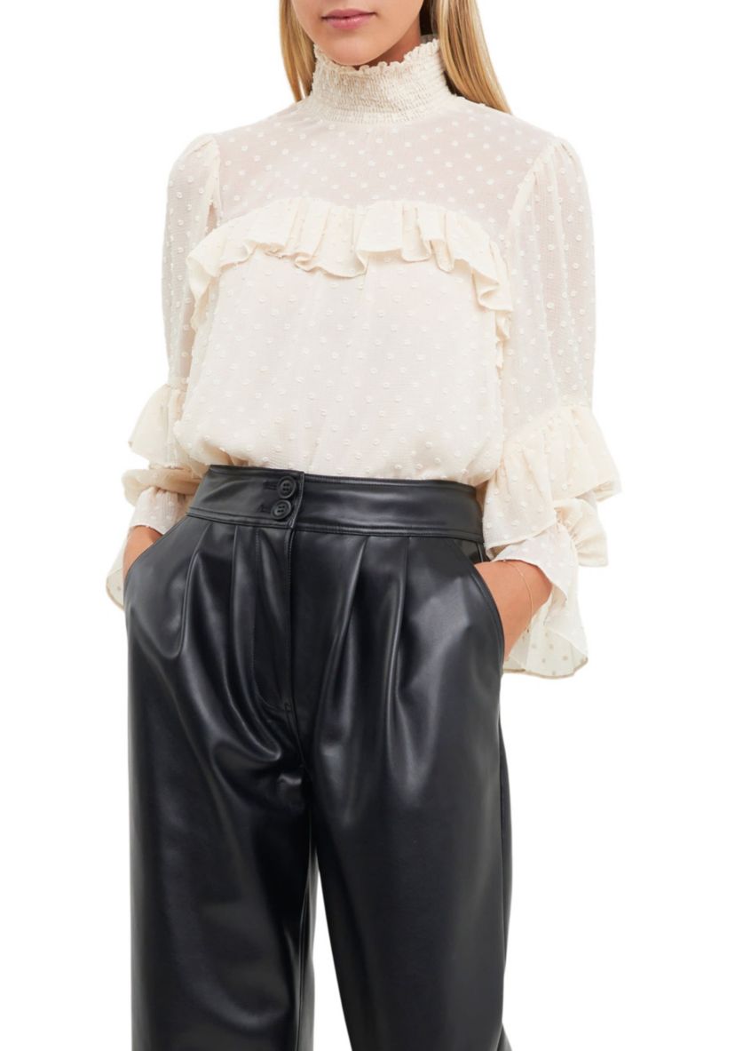 Swiss Dot Chiffon Ruffle Blouse