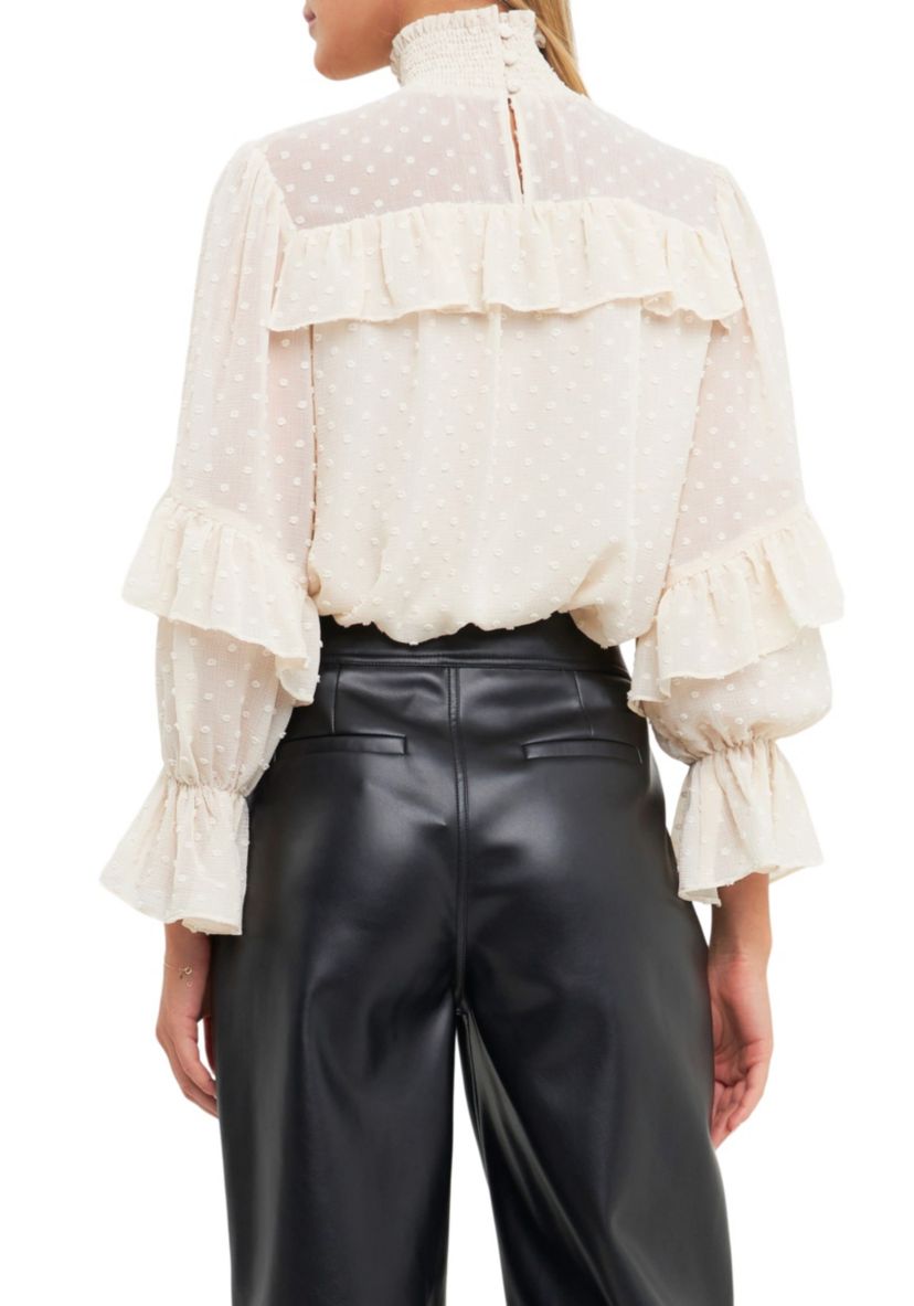 Swiss Dot Chiffon Ruffle Blouse