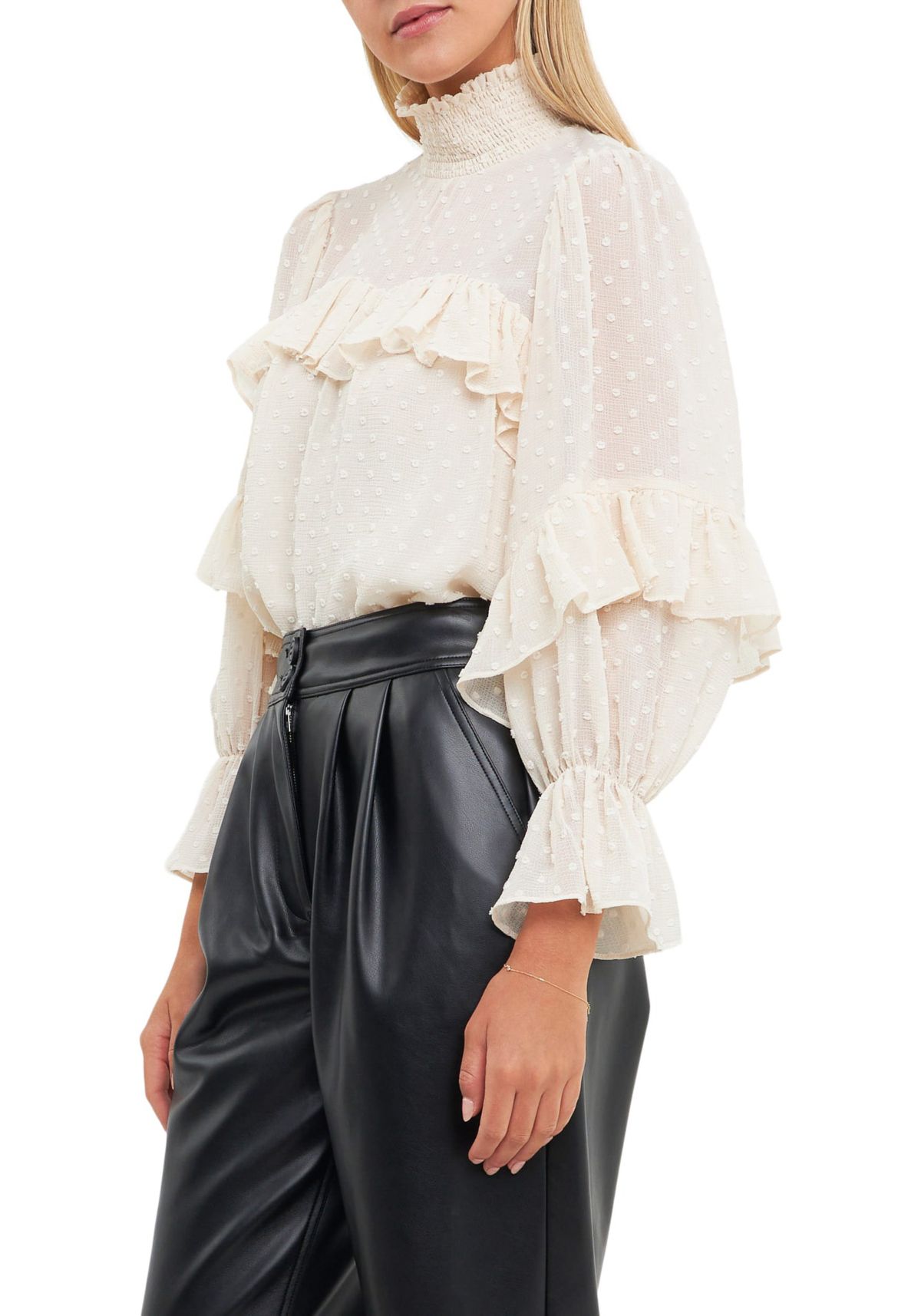 Swiss Dot Chiffon Ruffle Blouse