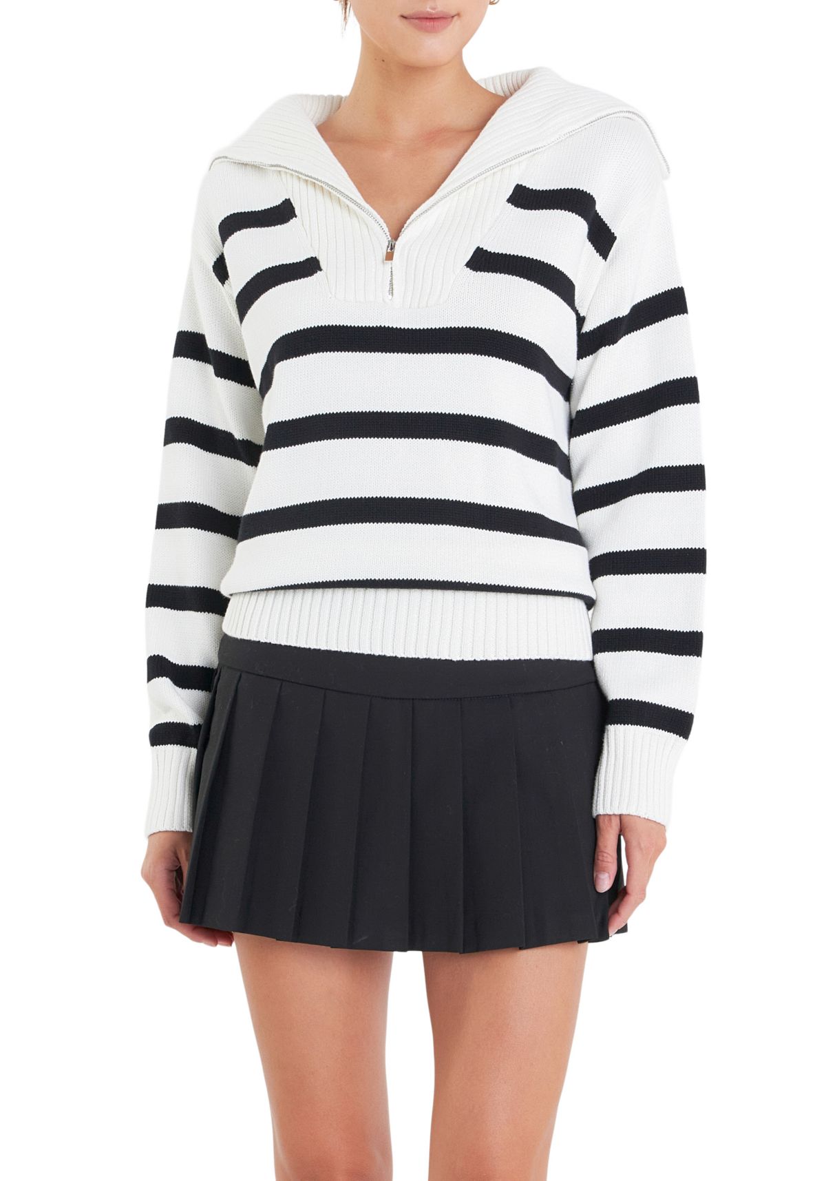 Striped Knit Zip Pullover