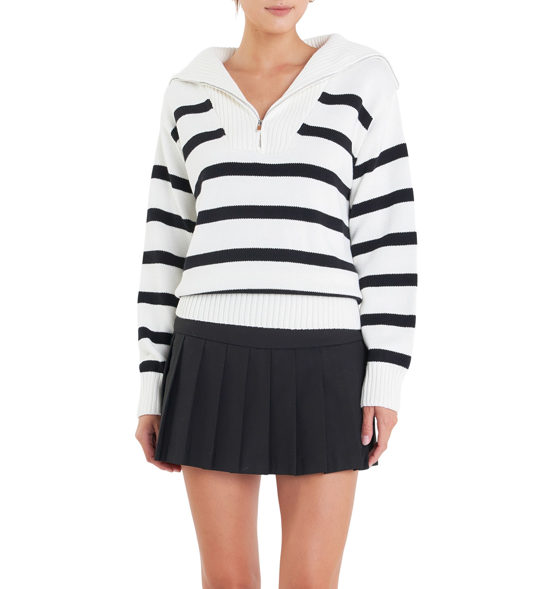 Striped Knit Zip Pullover