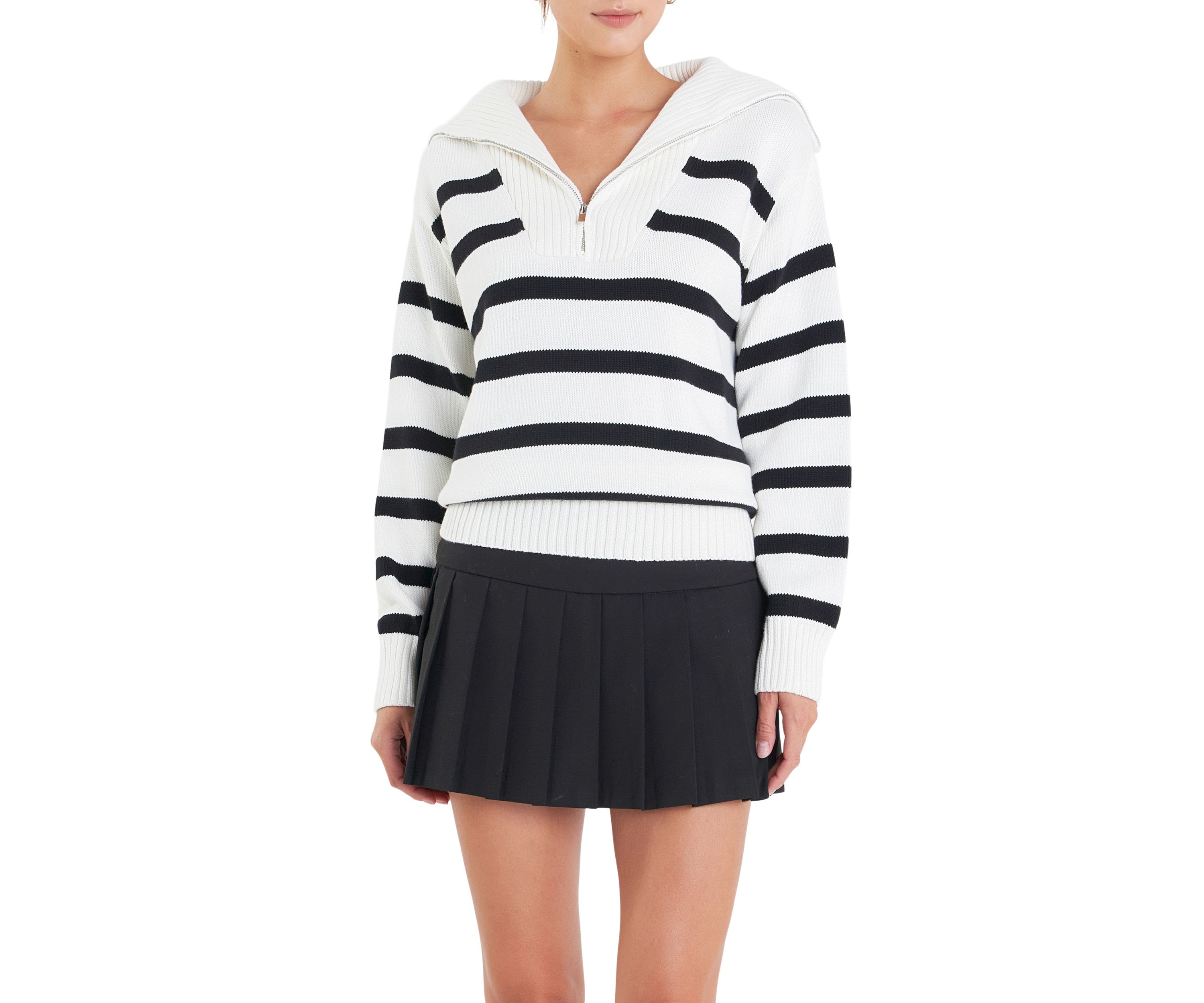 Striped Knit Zip Pullover