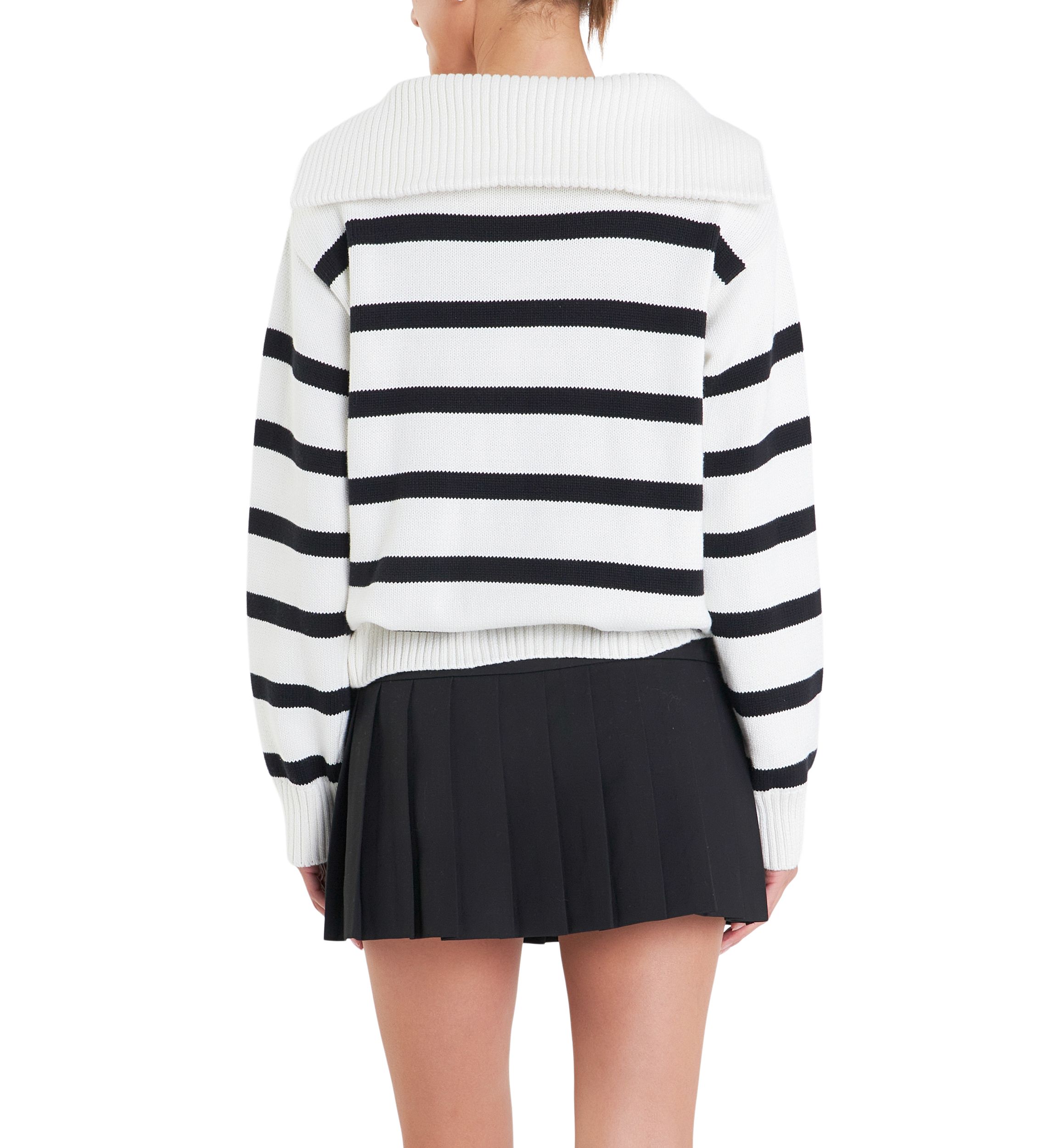 Striped Knit Zip Pullover