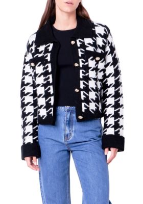 ENGLISH FACTORY Women's Houndstooth Collared Cardigan, XS