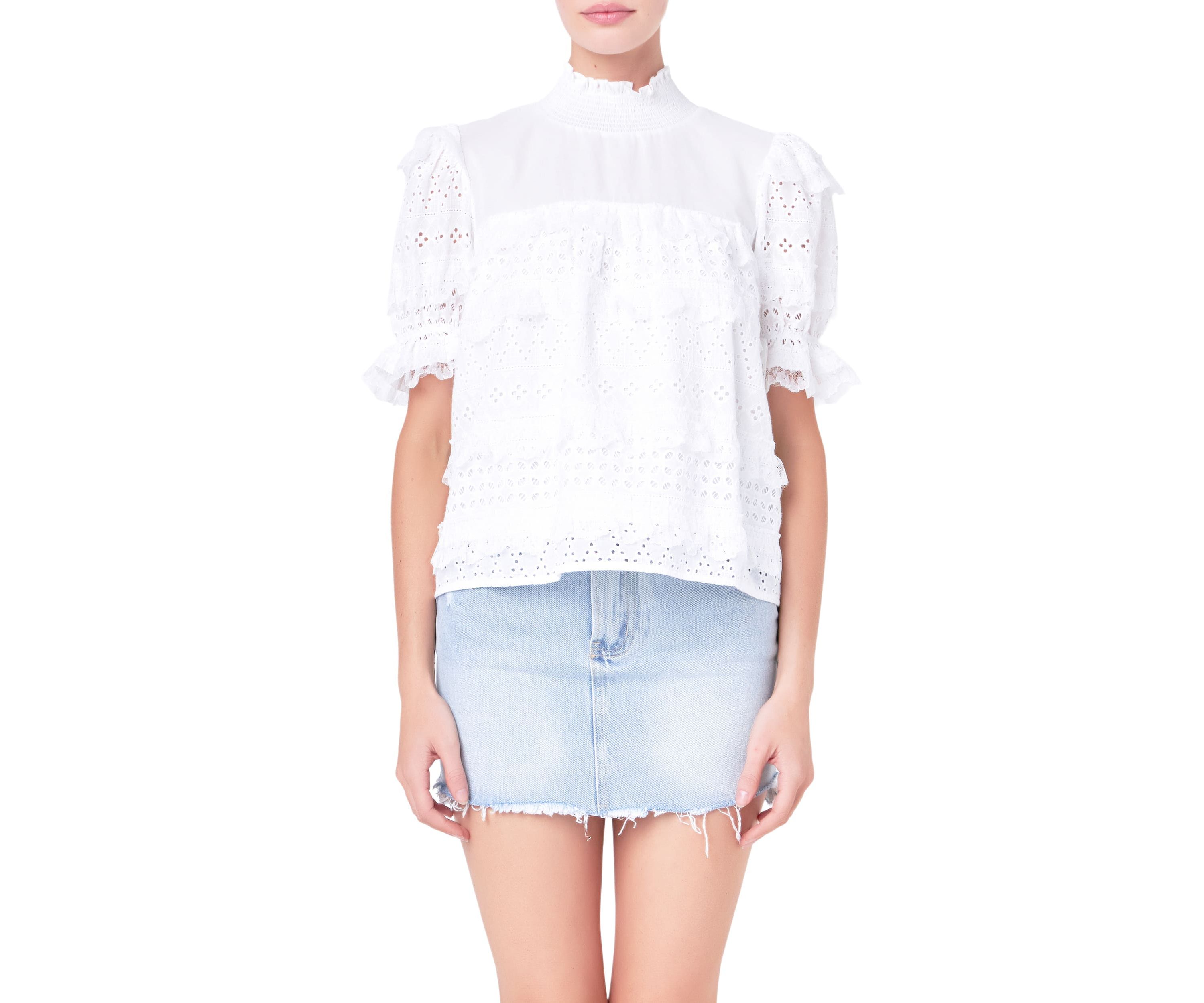 Short Sleeve Lace Babydoll Top