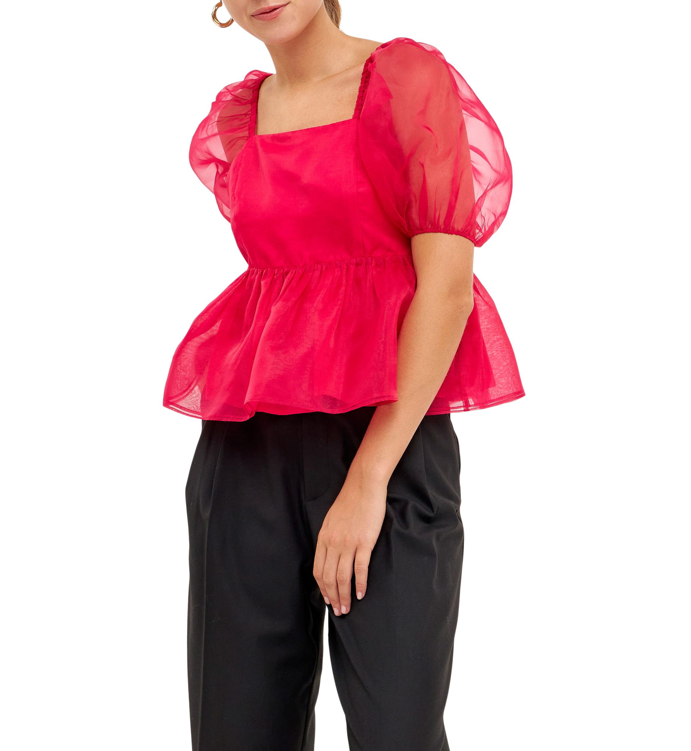 Solid Organza Baby Doll Top