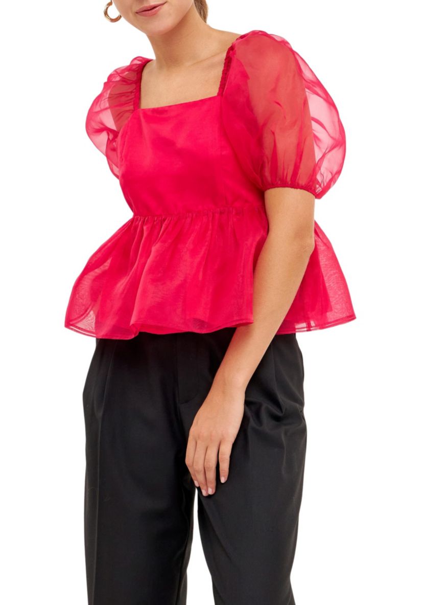 Solid Organza Baby Doll Top