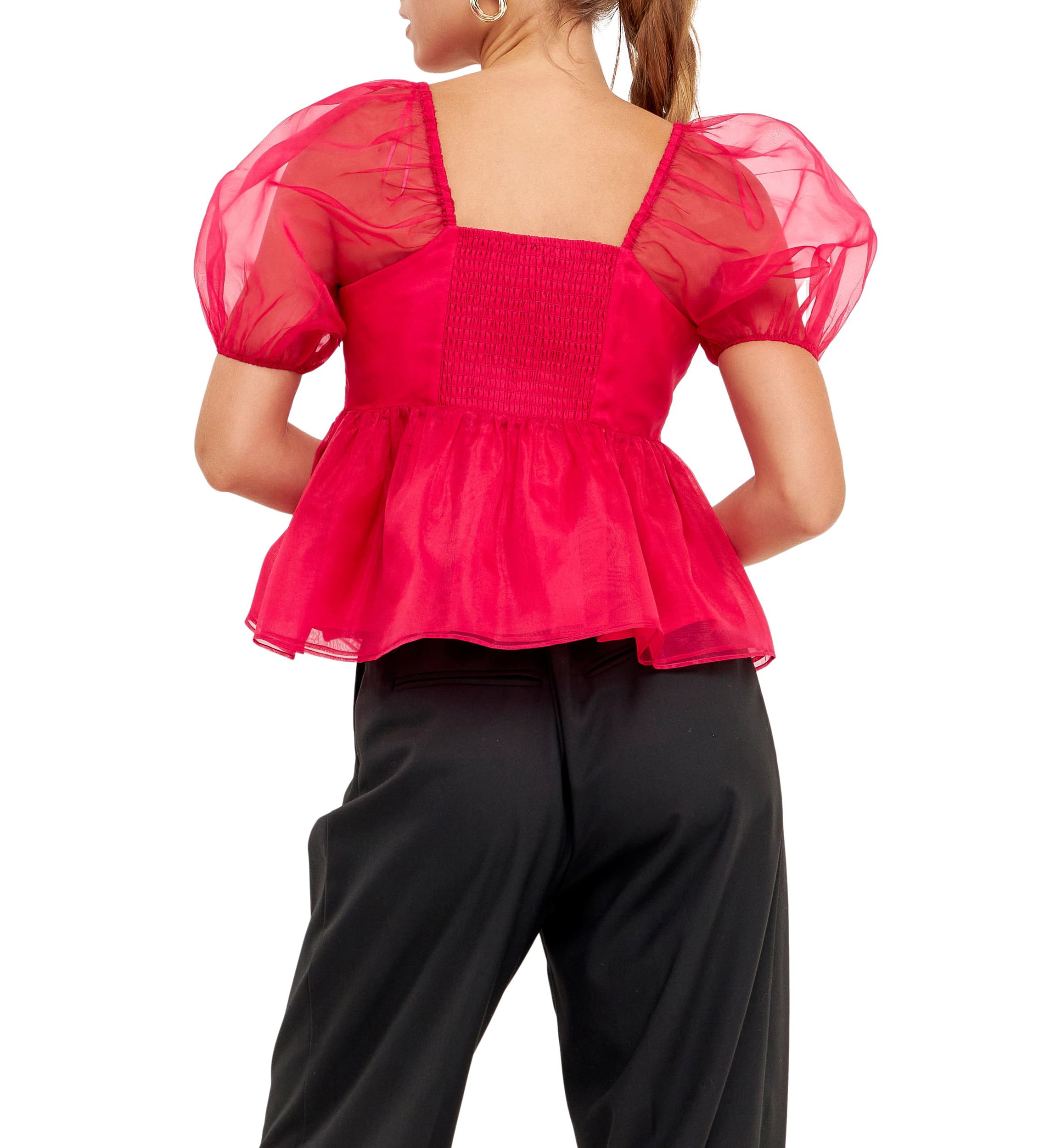 Solid Organza Baby Doll Top