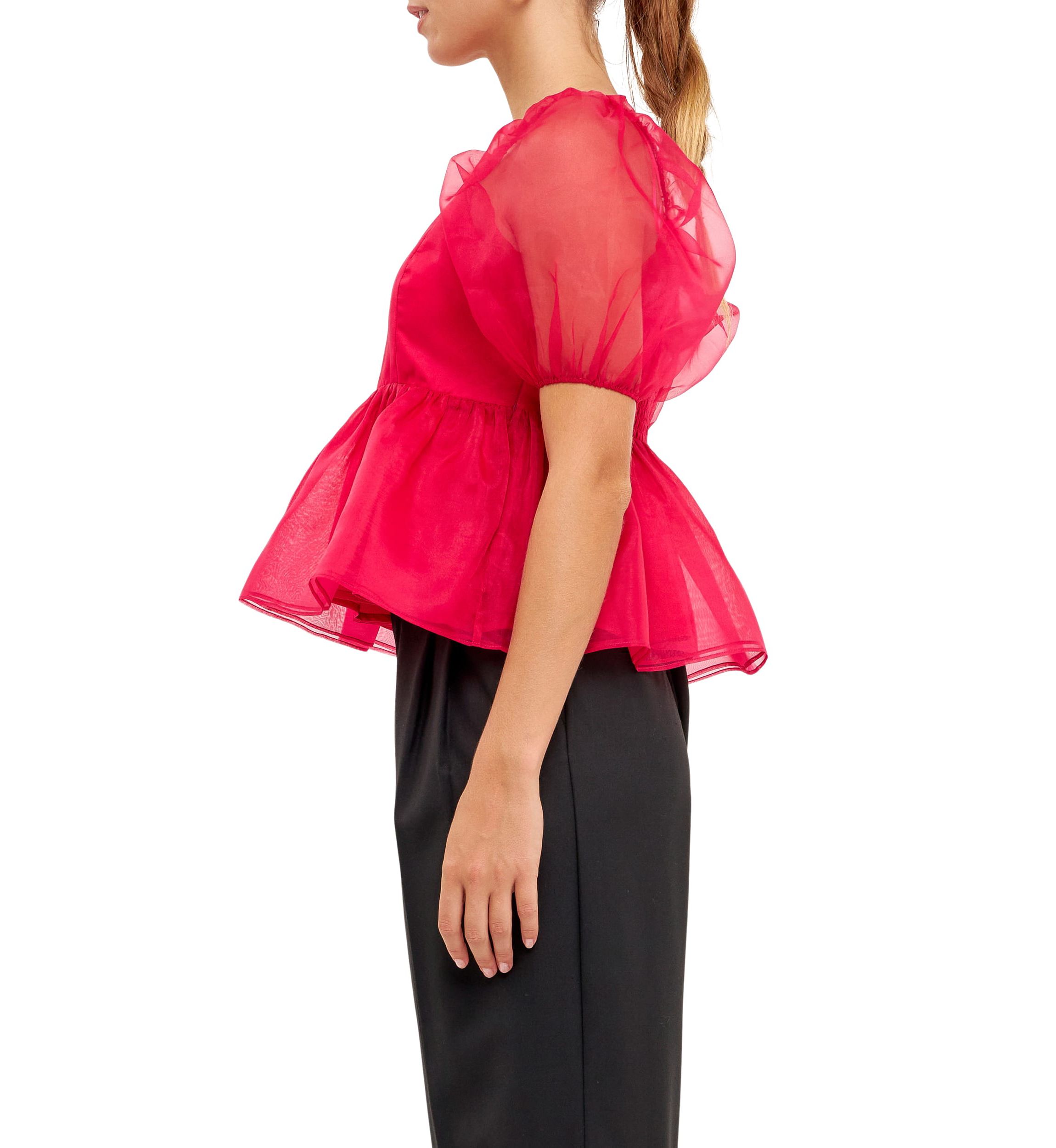 Solid Organza Baby Doll Top