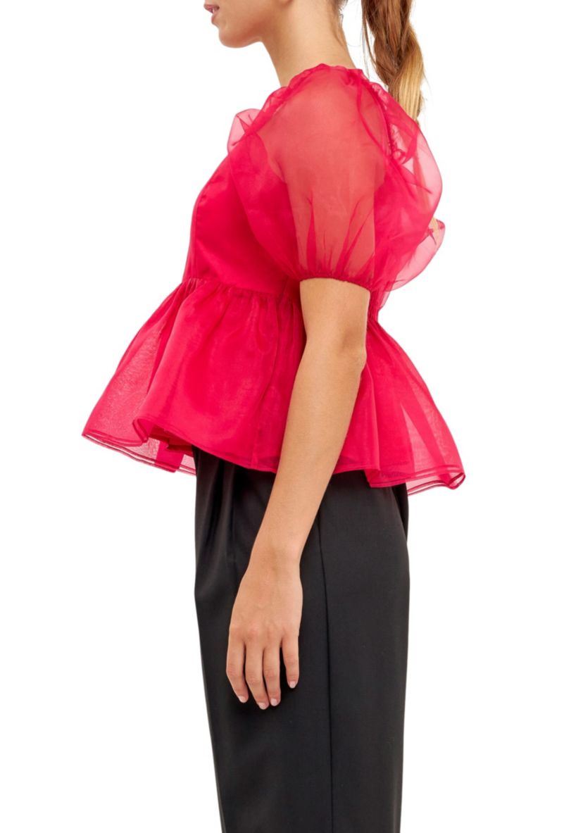 Solid Organza Baby Doll Top