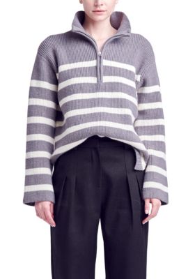 ENGLISH FACTORY Women's Striped Half-Zip Sweater, Large