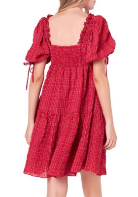 Crinkled Gingham Flounce Dress