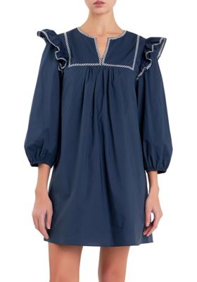 ENGLISH FACTORY Women's Contrast Embroidery Mini Dress, Small