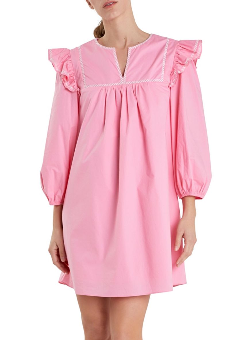 Contrast Embroidery Mini Dress