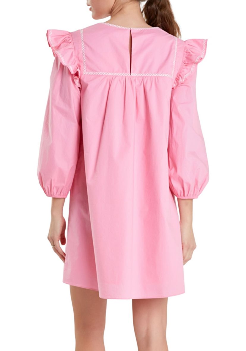 Contrast Embroidery Mini Dress