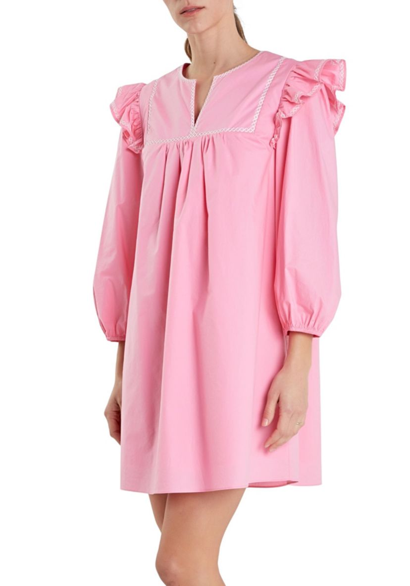 Contrast Embroidery Mini Dress