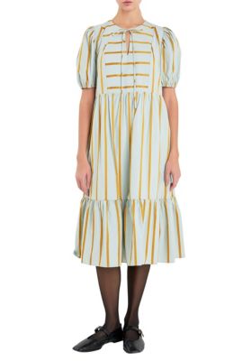 ENGLISH FACTORY Women's Striped Blouson Maxi Dress, Sage, Small