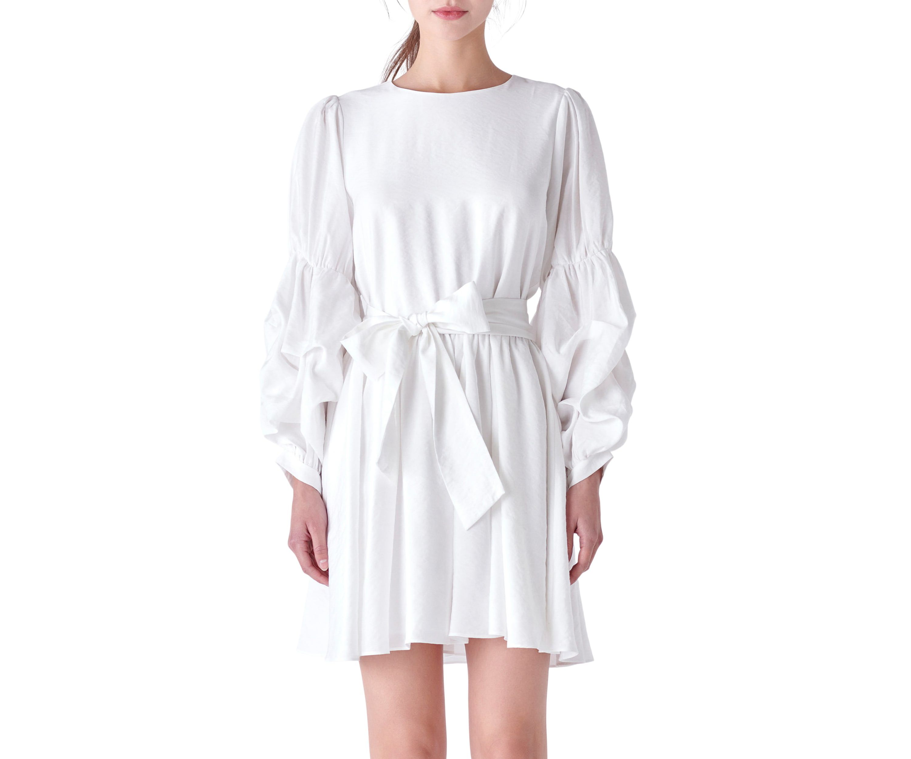 Cinched Puff Sleeve Belted Dress