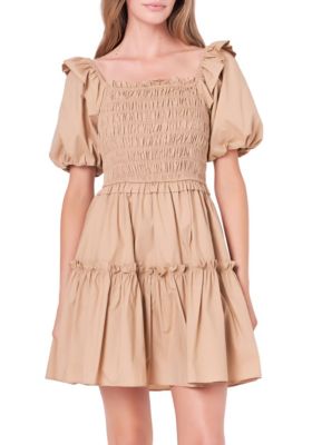 ENGLISH FACTORY Women's Poplin Smocked Ruffled Puff Sleeve Mini, XS