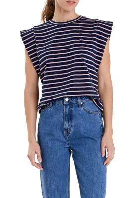 ENGLISH FACTORY Women's Stripe Sleeveless T-shirt, Small