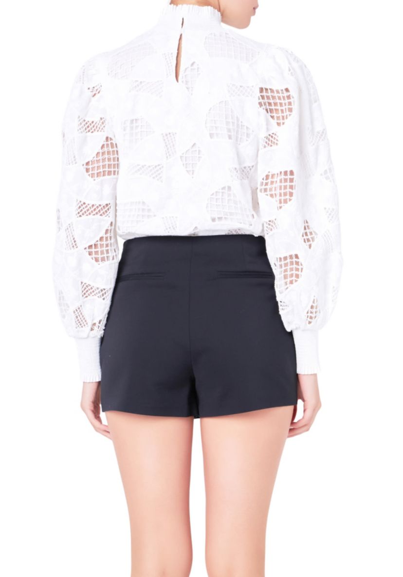 Embroidered Cotton Blouse with Smocked Neck