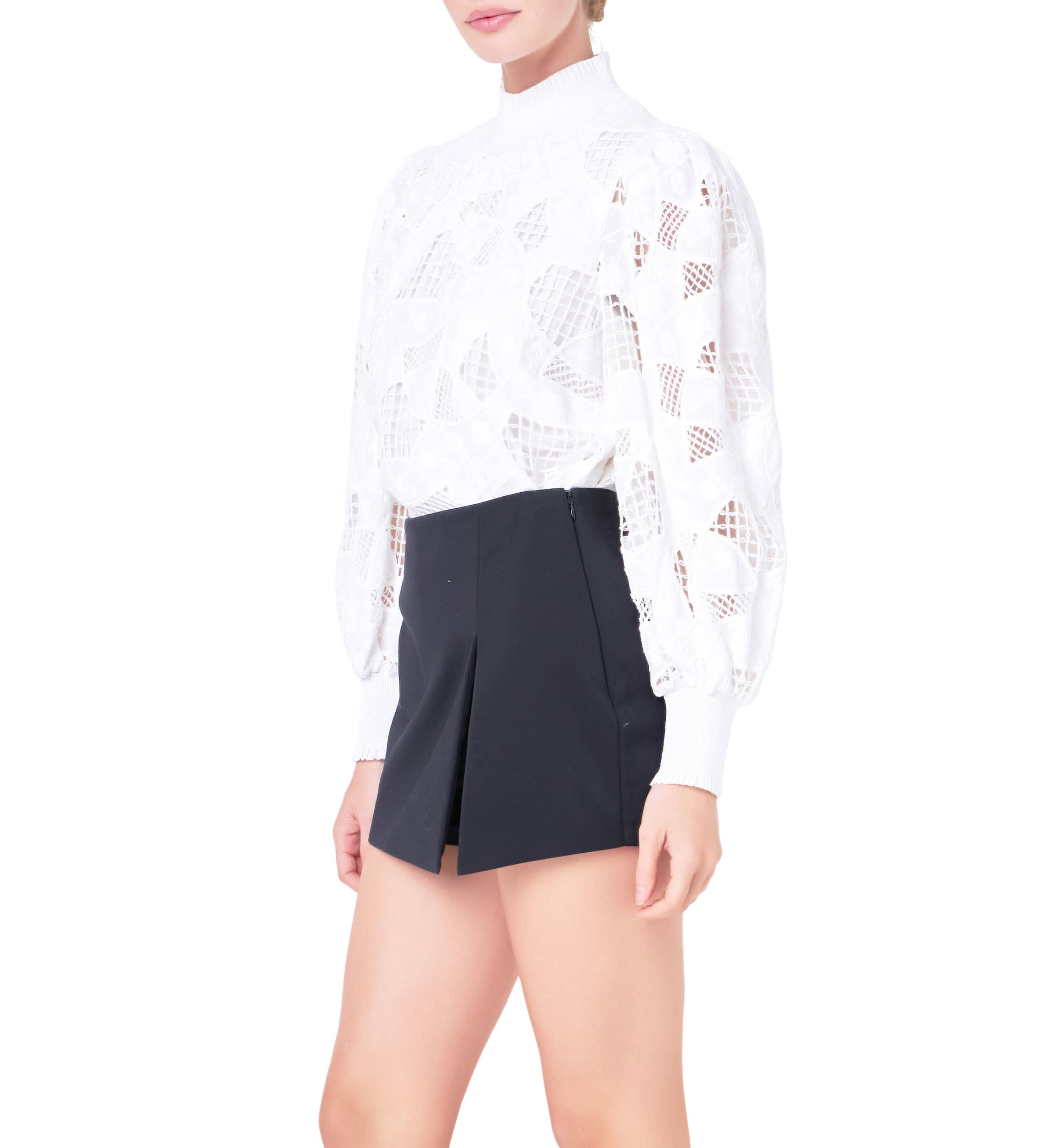 Embroidered Cotton Blouse with Smocked Neck
