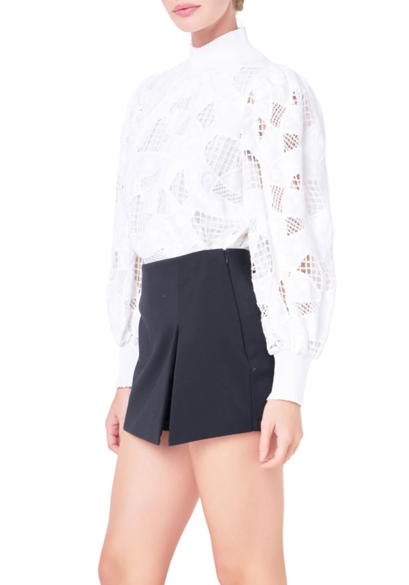 Embroidered Cotton Blouse with Smocked Neck