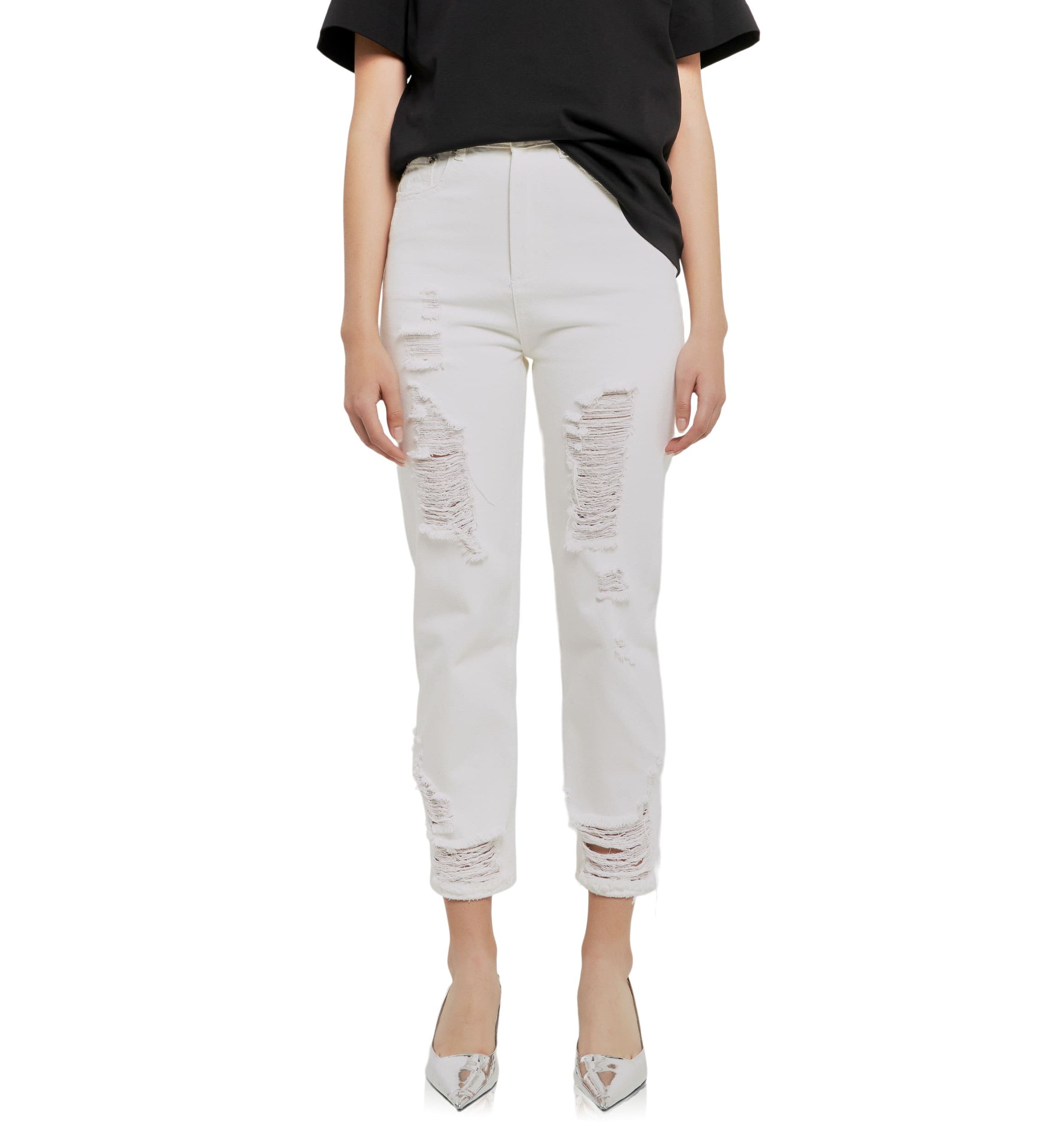 White Straight Fit Ripped Denim