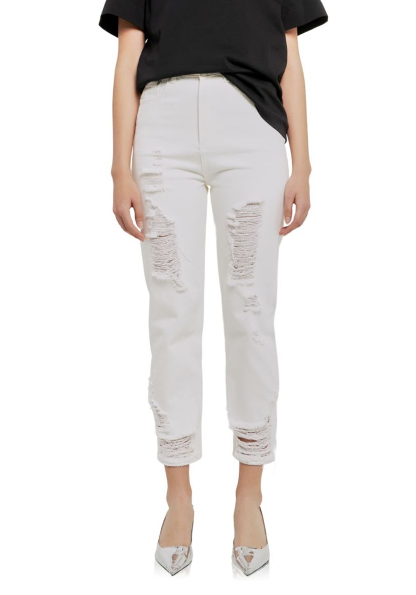 White Straight Fit Ripped Denim