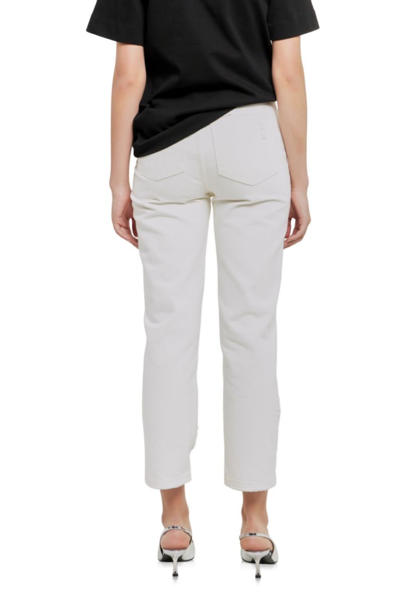 White Straight Fit Ripped Denim
