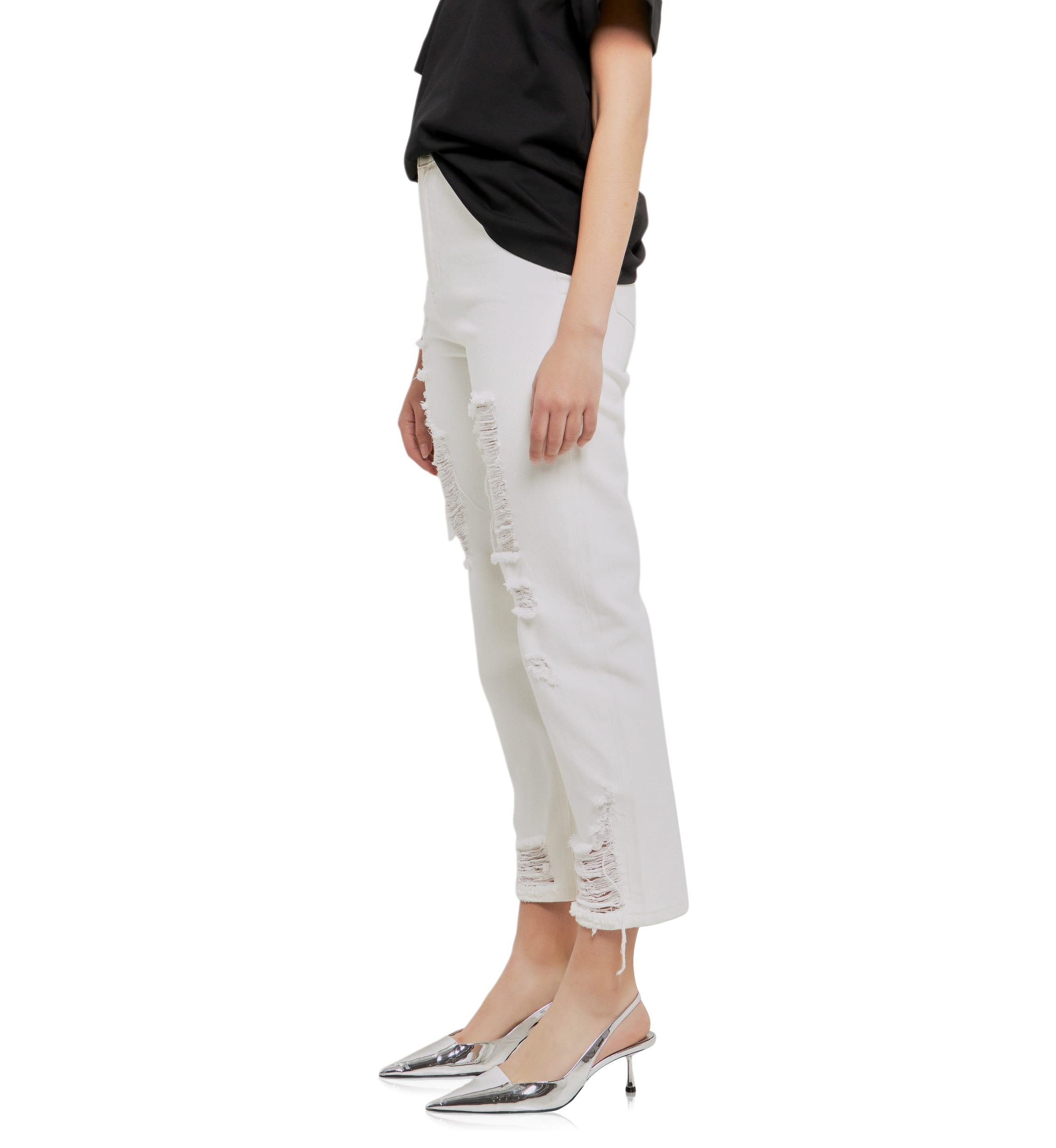 White Straight Fit Ripped Denim