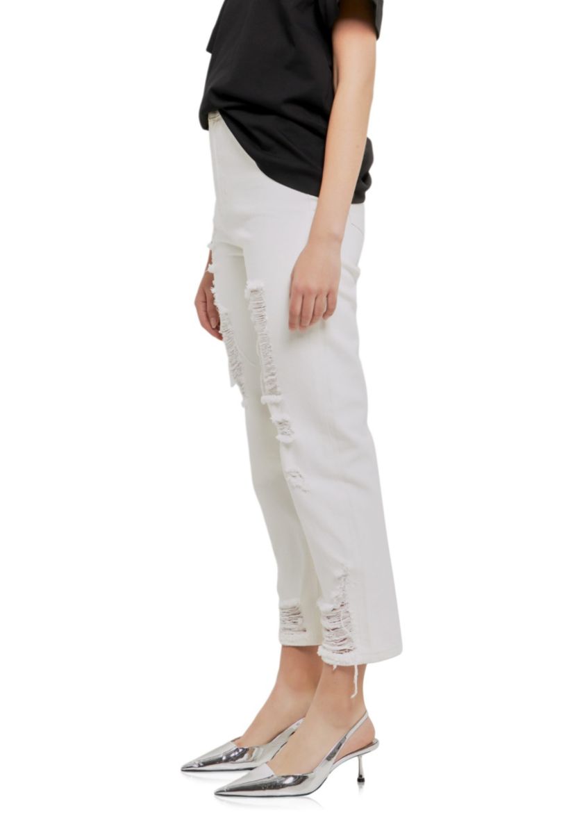 White Straight Fit Ripped Denim