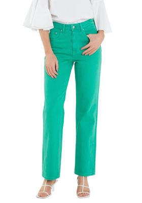 ENGLISH FACTORY Women's Color Full Length Wide Leg Jean, Green, Medium