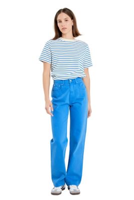 ENGLISH FACTORY Women's Color Full Length Wide Leg Jean, Blue, XS