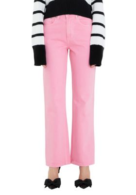 ENGLISH FACTORY Women's Color Full Length Wide Leg Jean, Pink, Small
