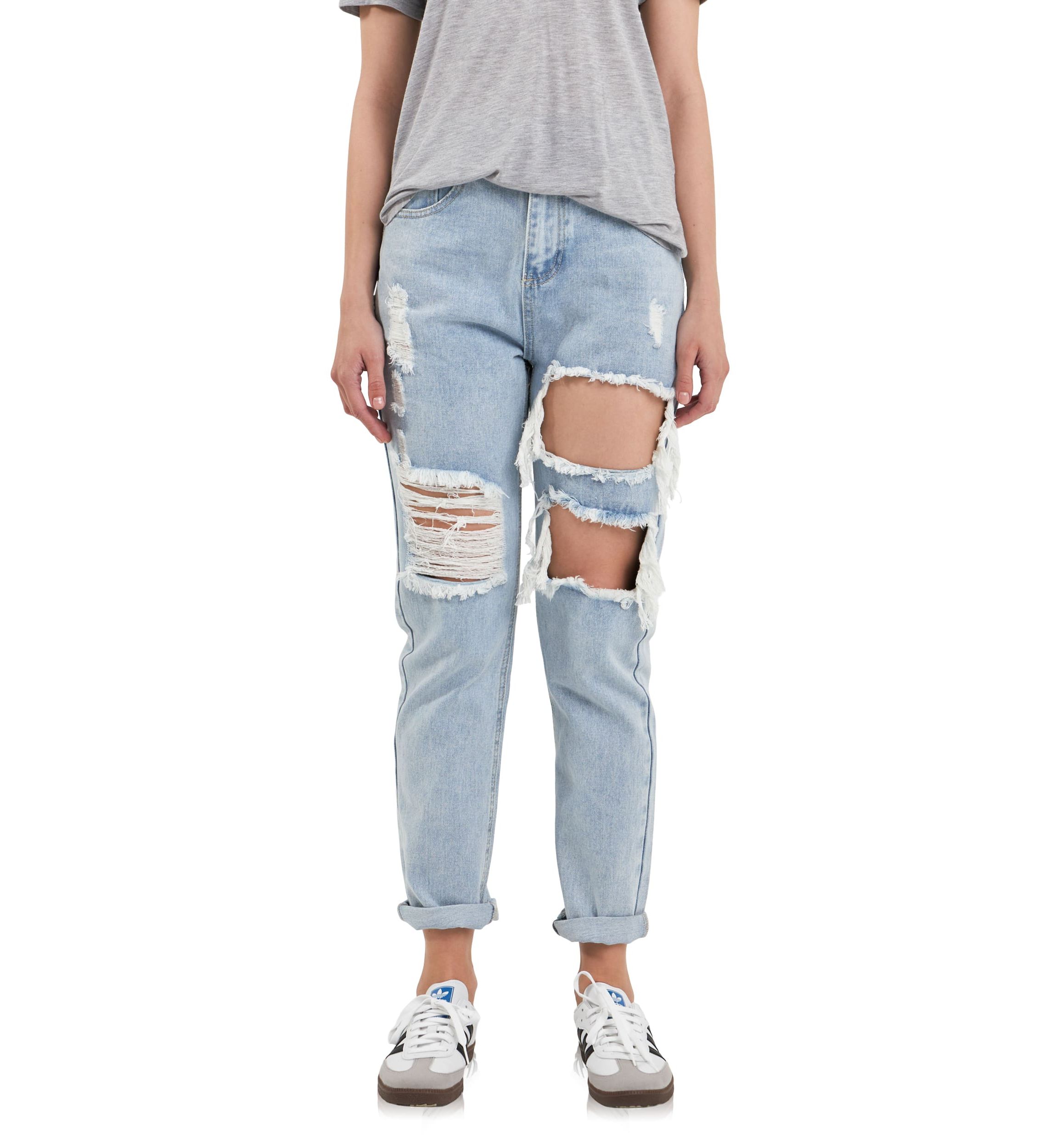 Cut Out Ripped Straight Leg Denim