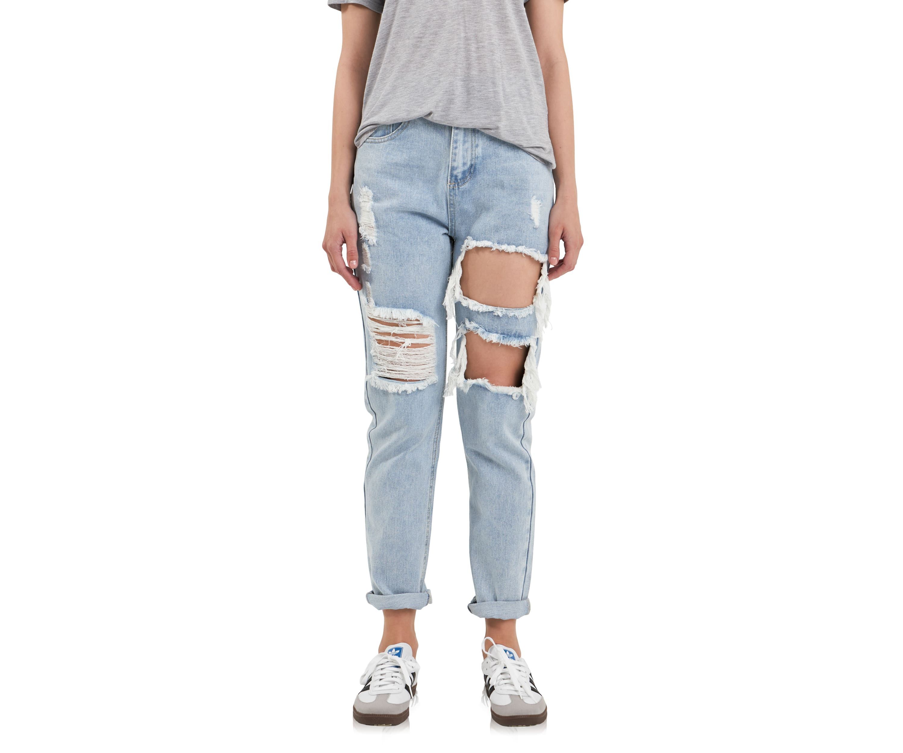 Cut Out Ripped Straight Leg Denim