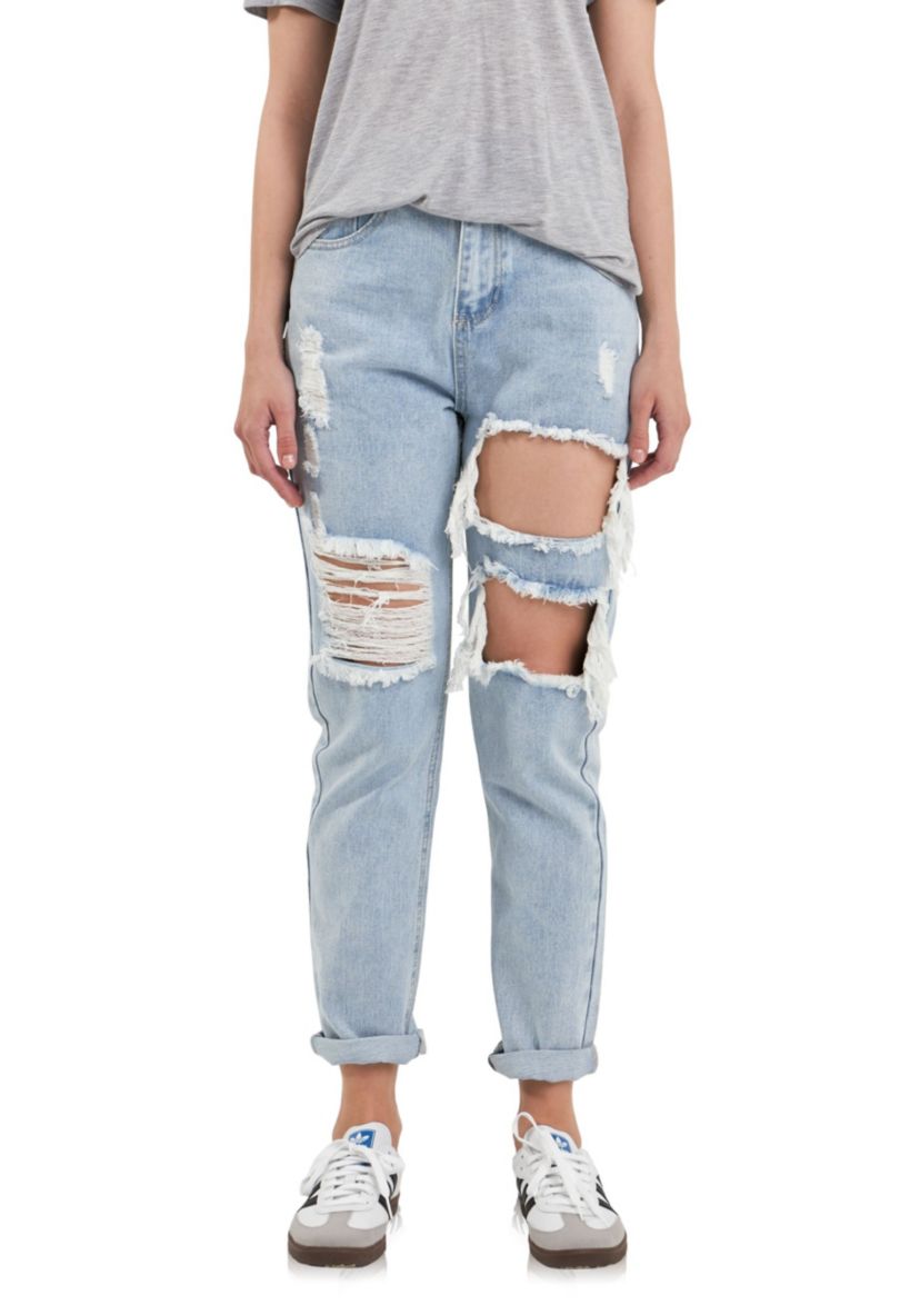 Cut Out Ripped Straight Leg Denim