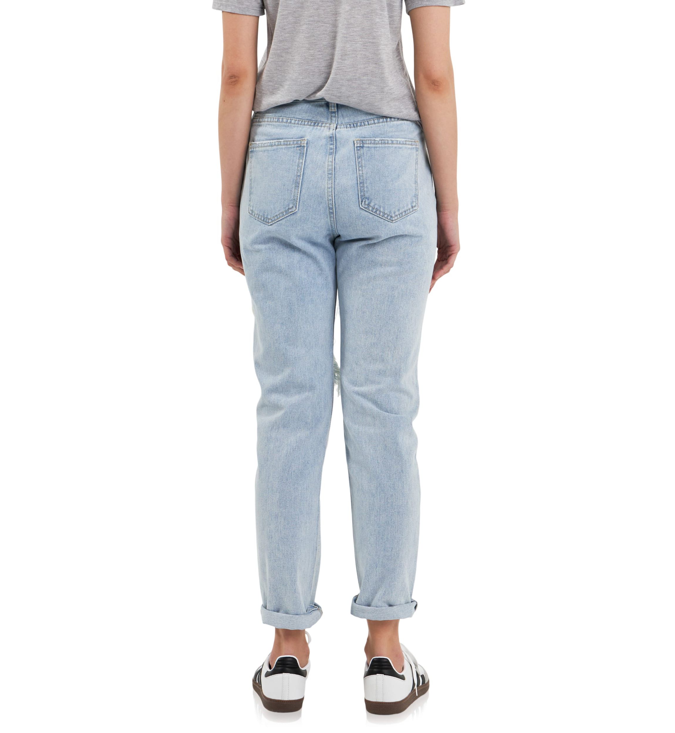 Cut Out Ripped Straight Leg Denim