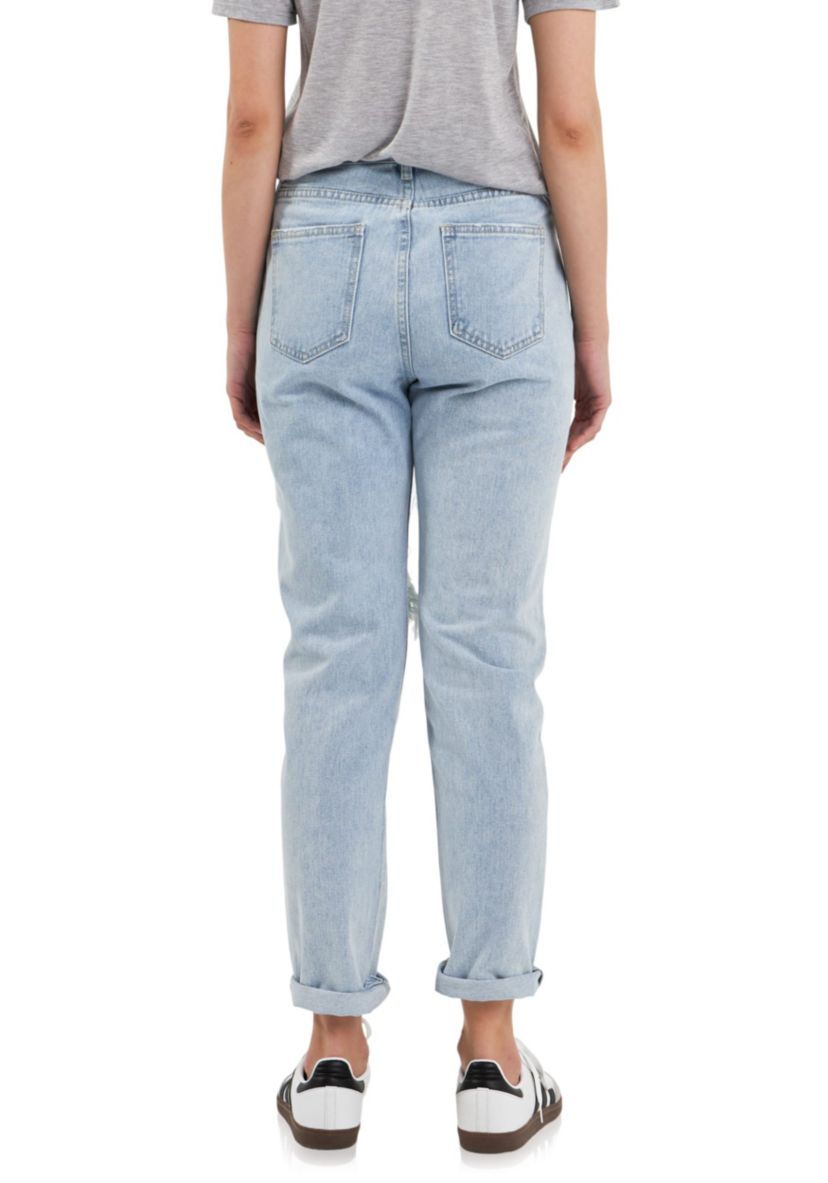 Cut Out Ripped Straight Leg Denim