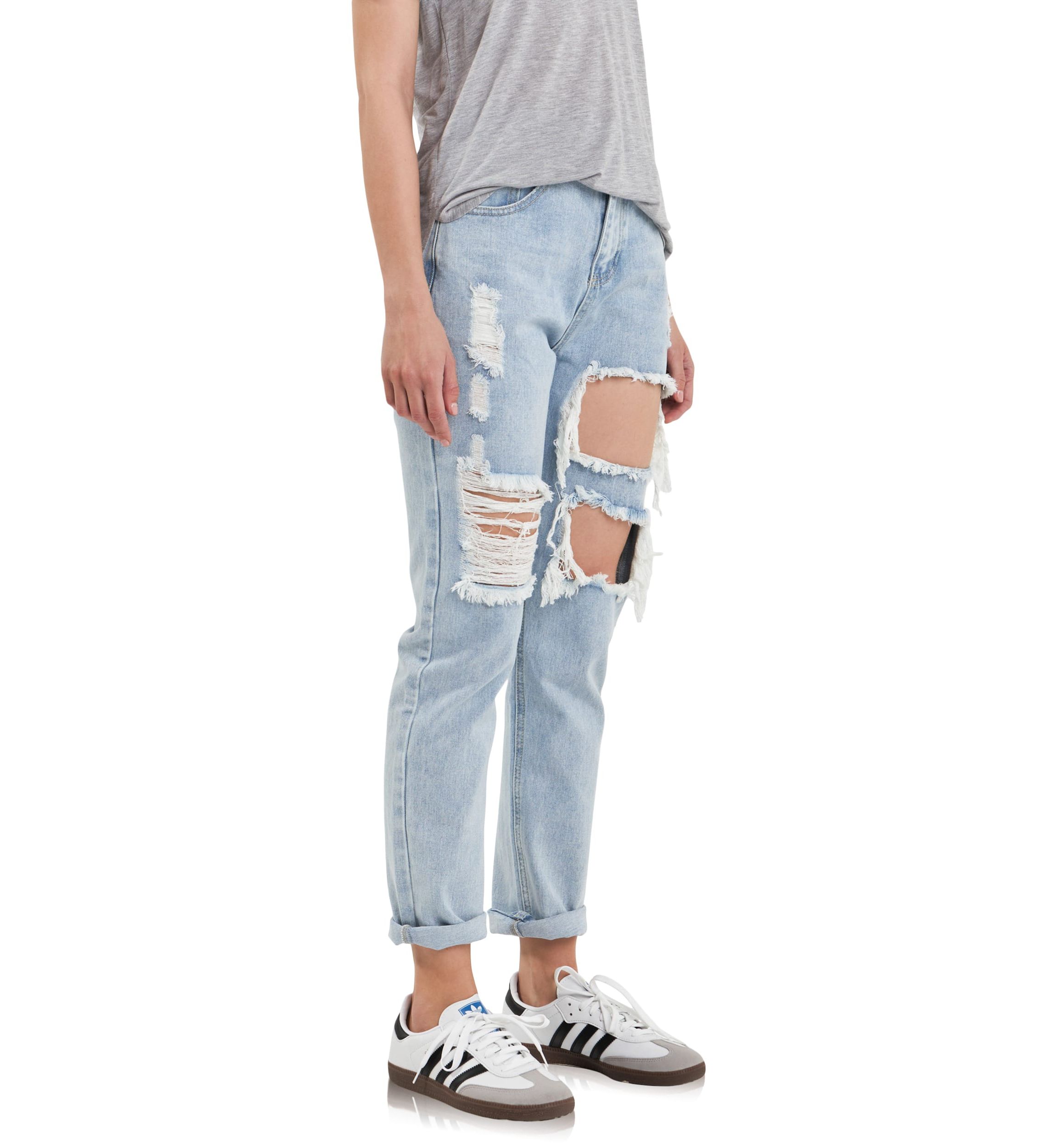 Cut Out Ripped Straight Leg Denim