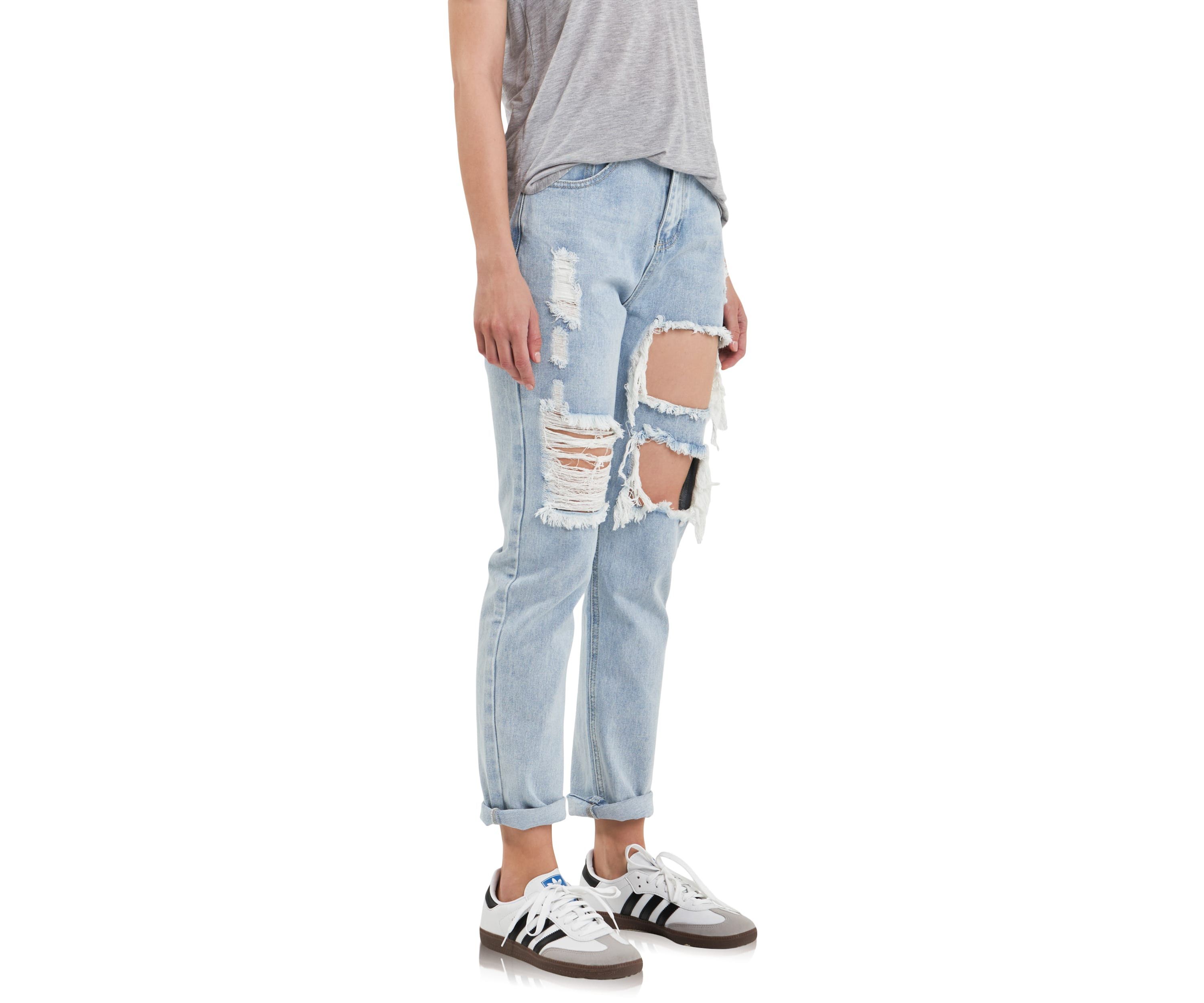Cut Out Ripped Straight Leg Denim