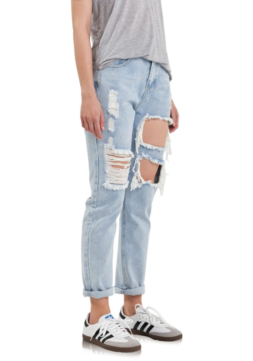 Cut Out Ripped Straight Leg Denim