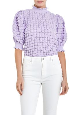 ENGLISH FACTORY Women's Textured Mock Neck Short Sleeve Blouse, XS