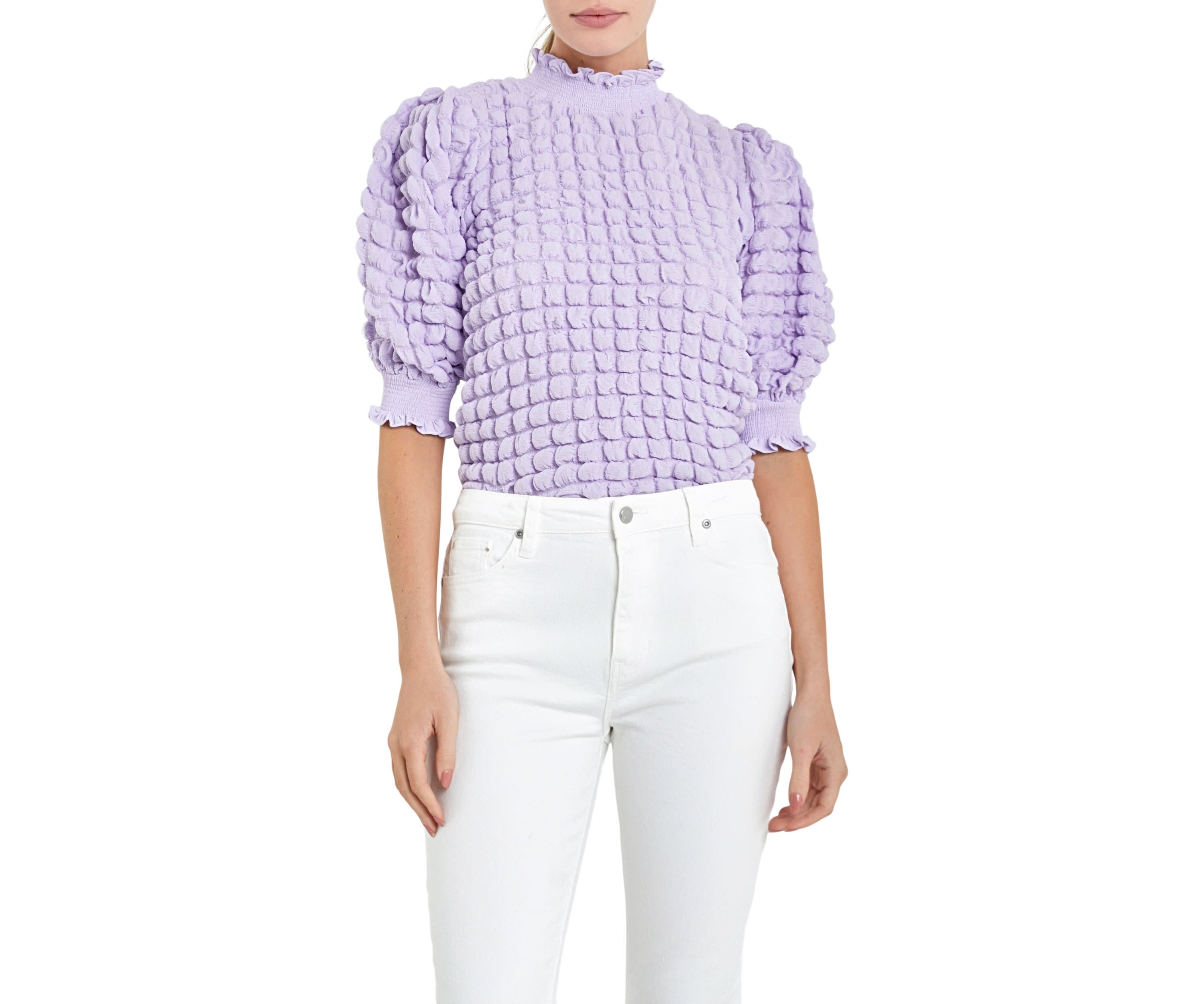 Textured Mock Neck Short Sleeve Blouse