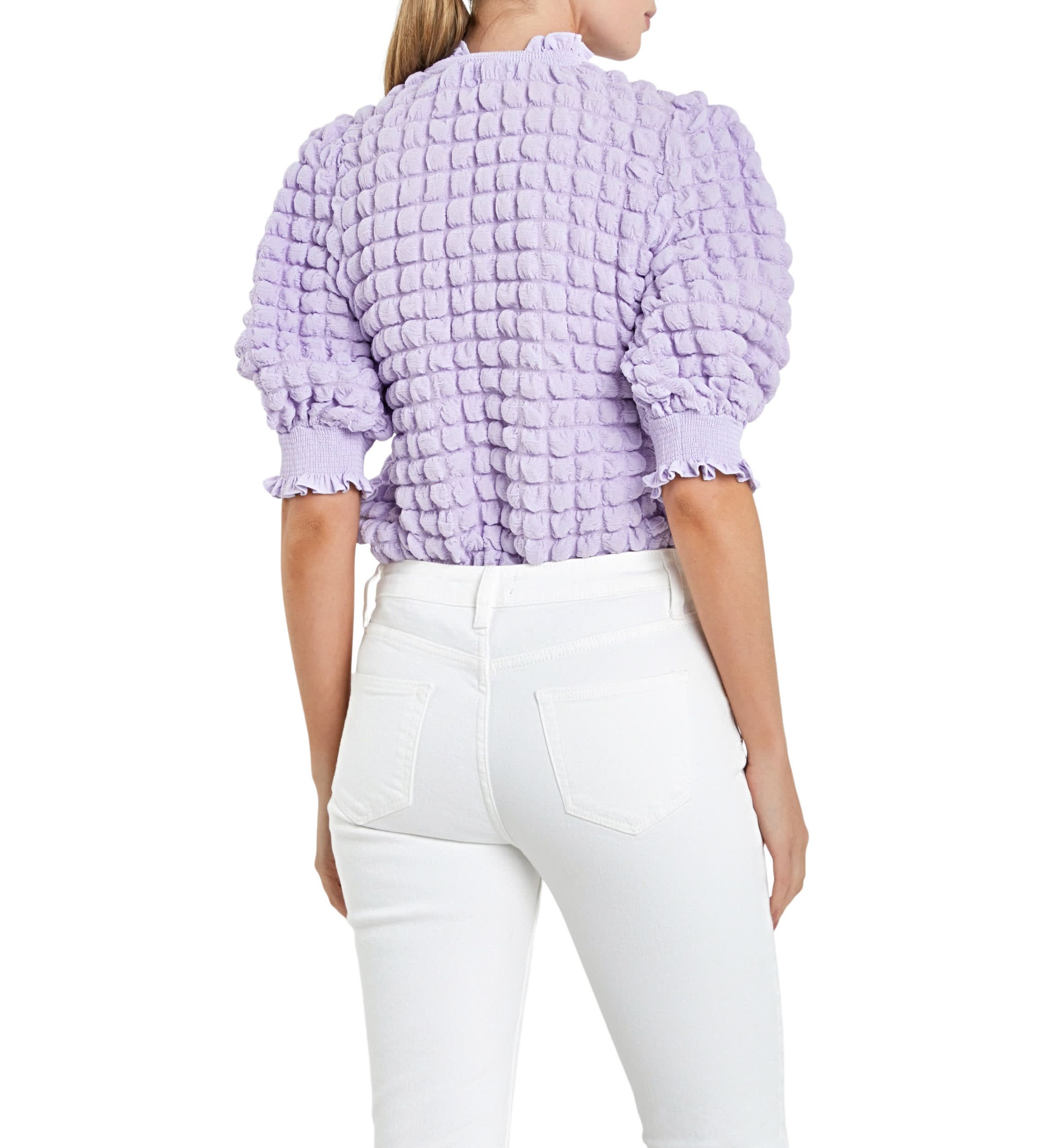 Textured Mock Neck Short Sleeve Blouse