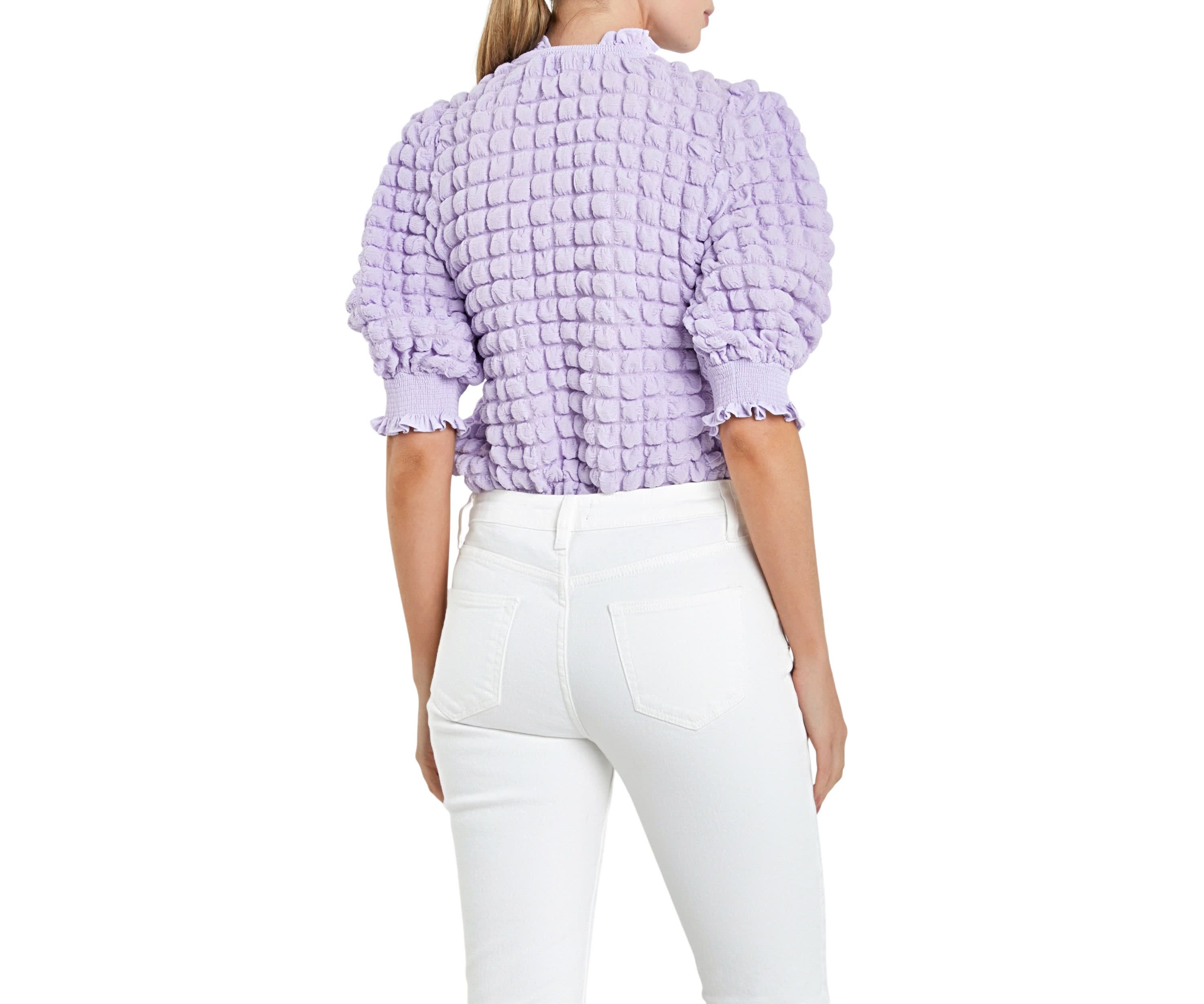 Textured Mock Neck Short Sleeve Blouse