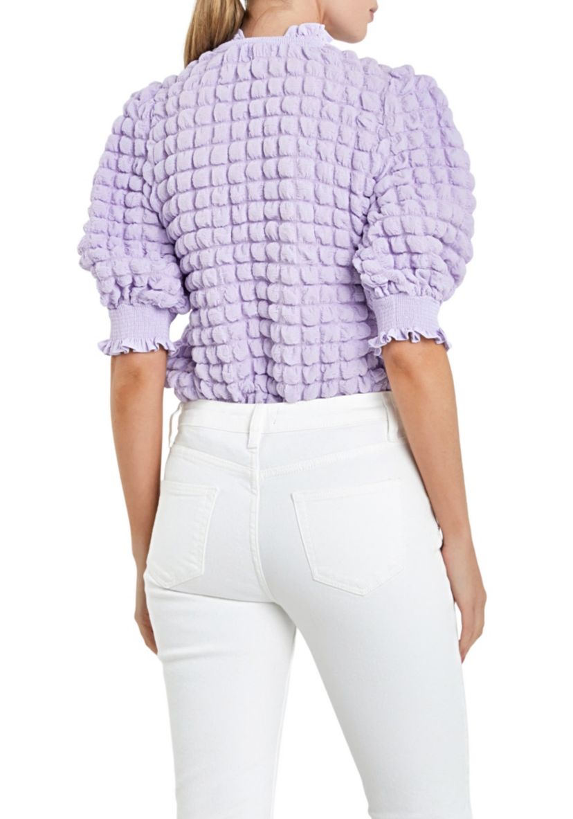 Textured Mock Neck Short Sleeve Blouse